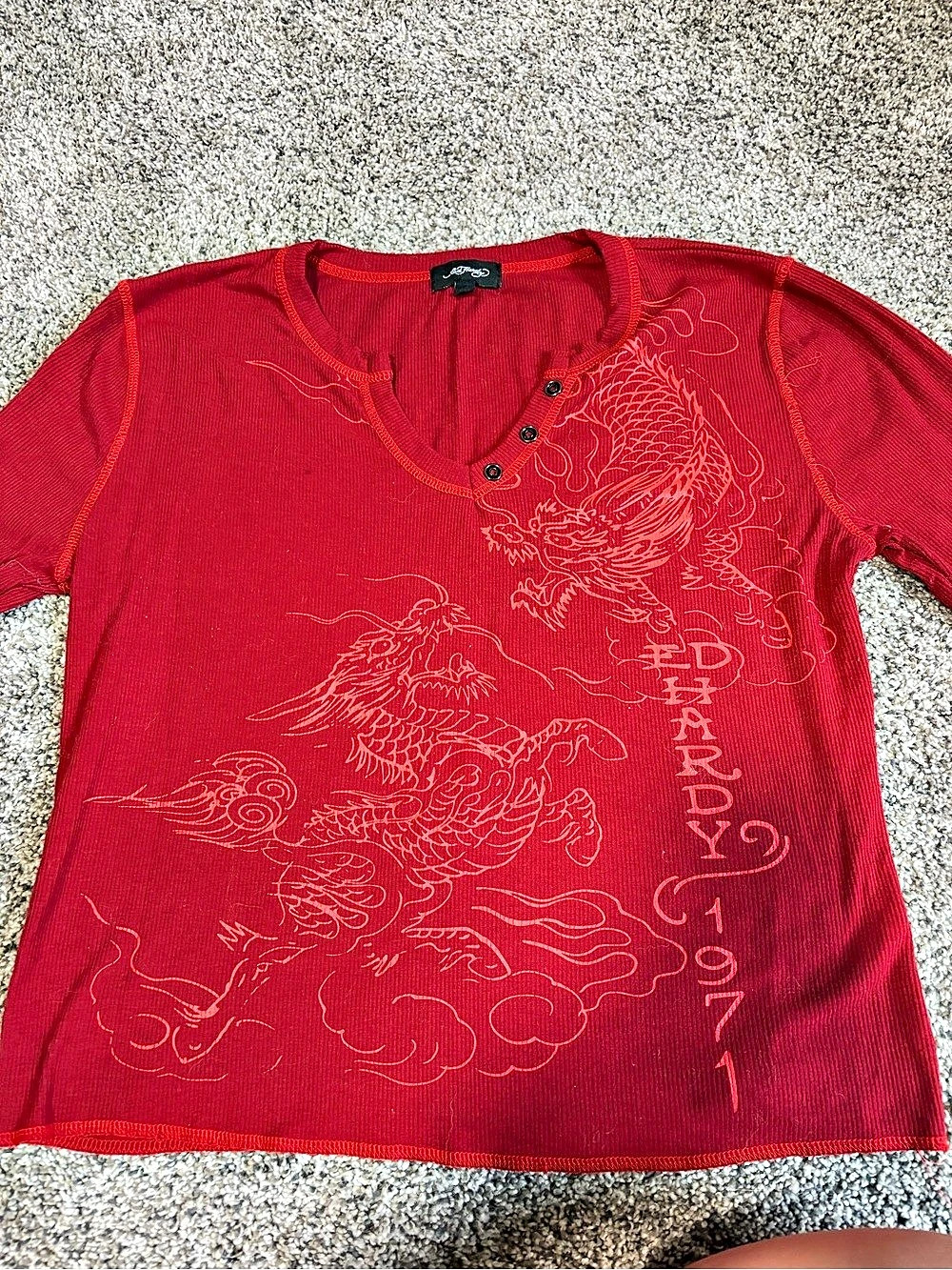 Ed Hardy Graphic long Sleeve Tee in Red